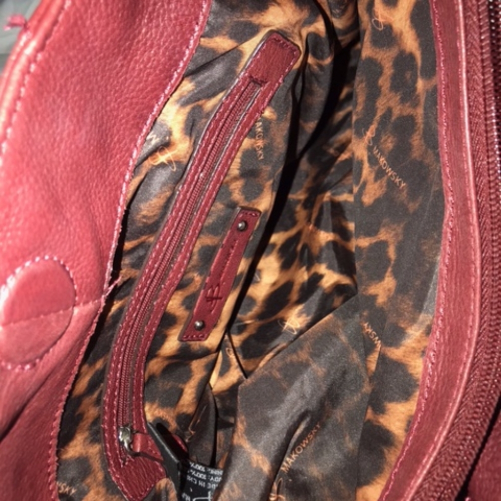 B. Makowsky Dark Red Leather Handbag Purse - Picture 3 of 6